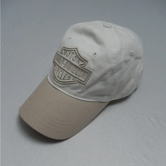Harley‎ Davidson Baseball Cap White Tan Logo Embroidered Adjustable Strap - Picture 2 of 5